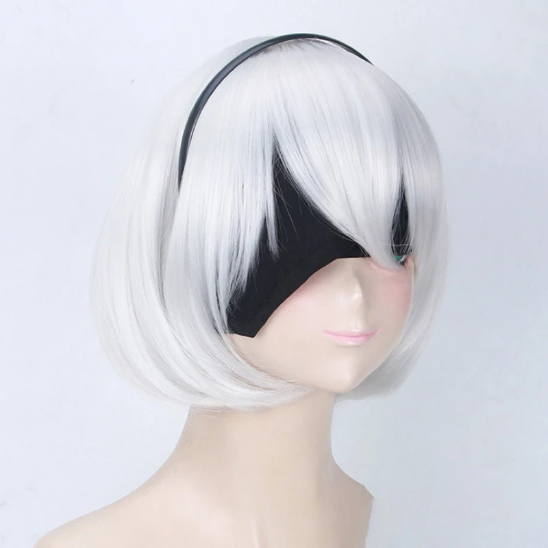 YoRHa n. 2 Tipo B Gioco Ruolo Capelli corti Bar Esegui abbigliamento Partita Argento Bianco Bob Taglio di capelli Gioco NieR Automata Parrucca protagonista
