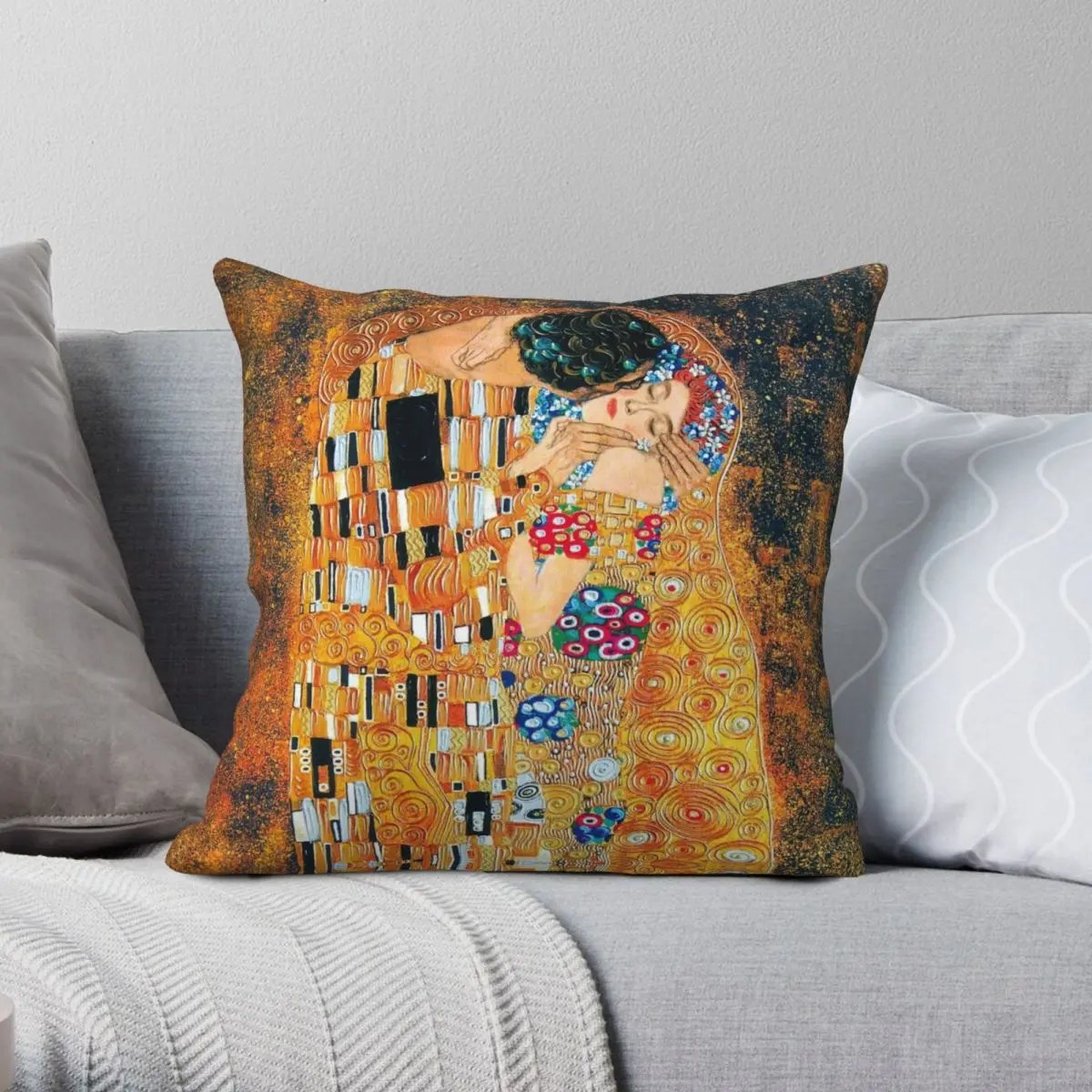 Gustav Klimt The Kiss Pillowcase Polyester Linen Velvet Printed Zip Decor Pillow Case Sofa Seater Cushion Cover