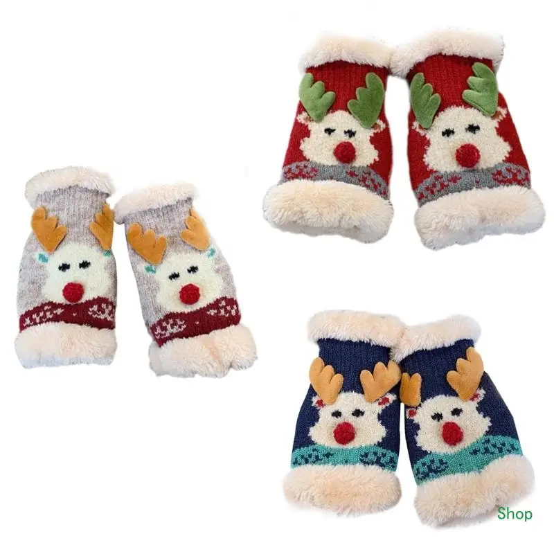Dropship Christmas Thicken Thermal Gloves Half Finger Gloves Winter Warm Handwear