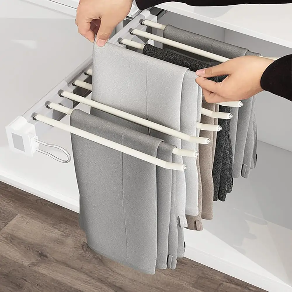

Pull Out Wardrobe Trousers Rack, 10 A Extendable Space Saving Pants Hanger Bar Clothes Organizers For Pants Towel Scartf Tie