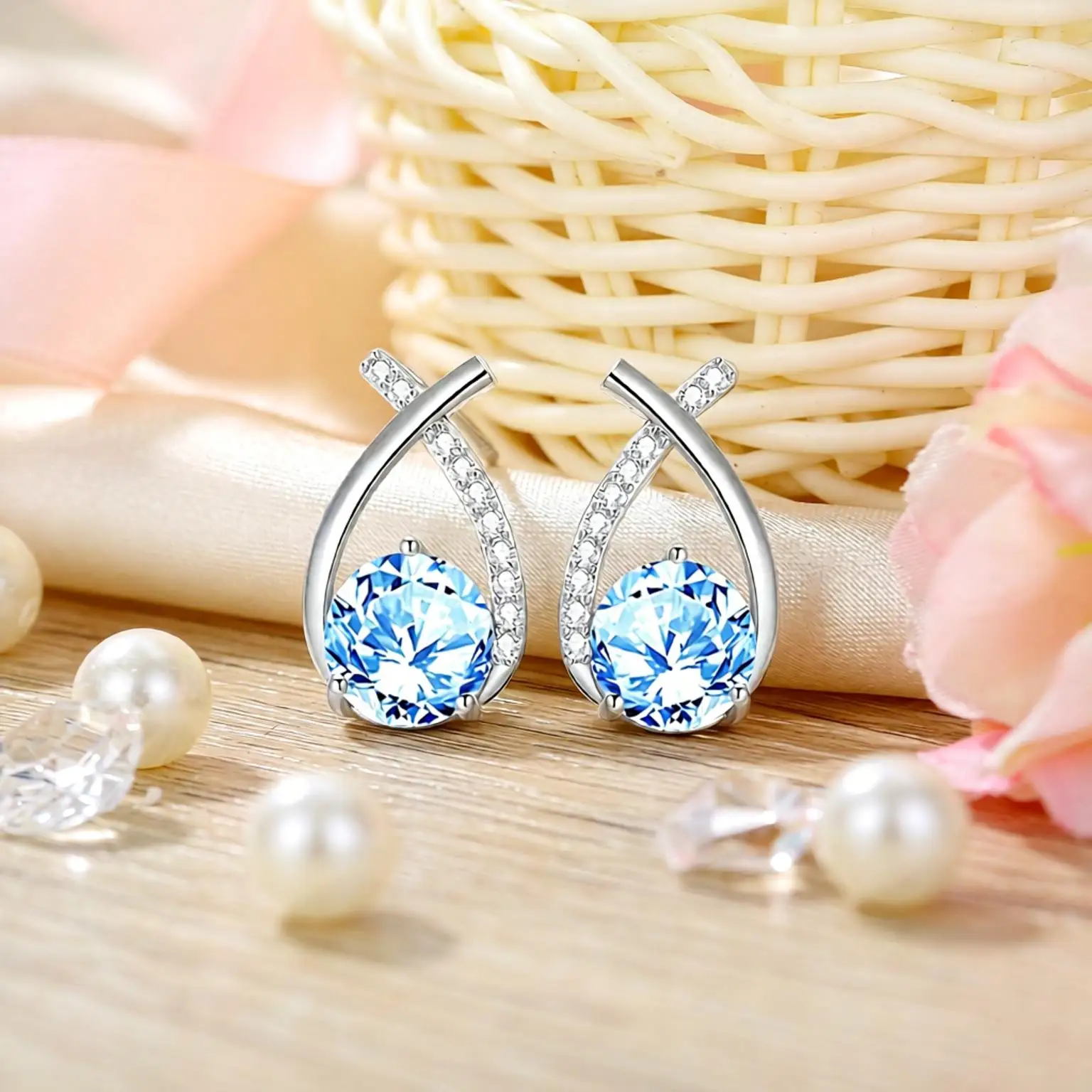 Charming 925 Sterling Silver Cross Fishtail Crystal Zircon Stud Earrings for Women Girls Engagement Party Fashion Jewelry Gifts