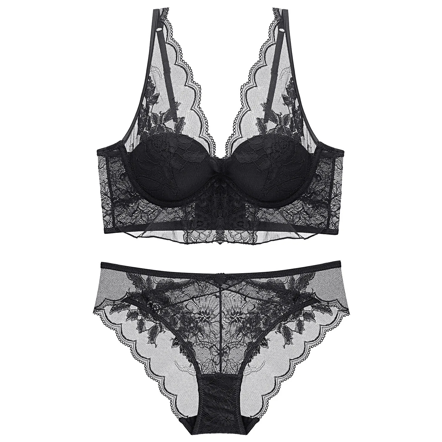 

Lace French Sexy Lingerie Suit Thin Cotton Comfortable Lace Oversized Underwear Plus Size C D Cup Lingerie Push Up Bra Set