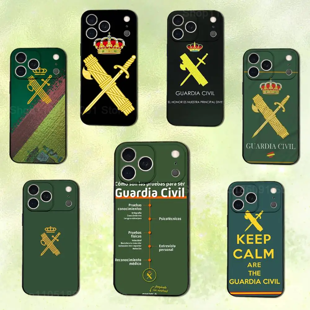 Capa de telefone com emblema civil da guarda espanhola para iPhone 14,13,17,12,11,16,15,Plus,Pro Max, XS, X, XR, SE, Mini, capa preta de silicone macio
