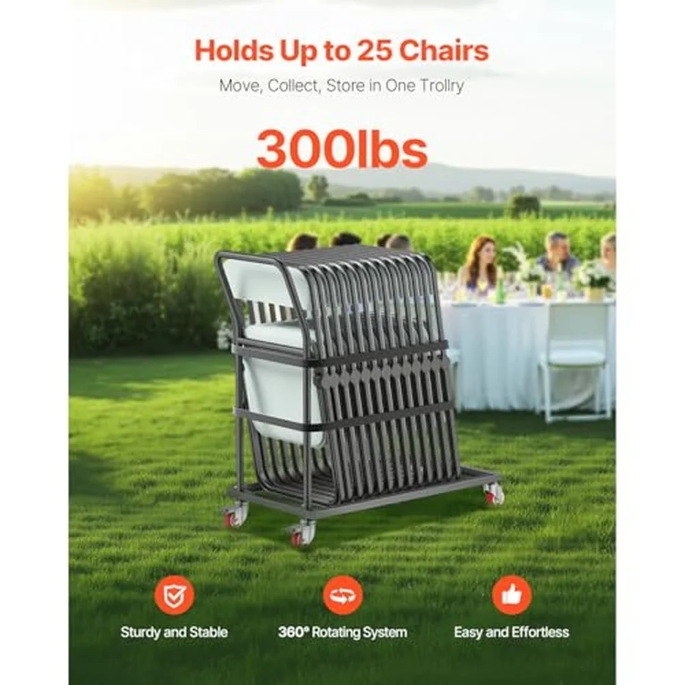 Folding Chair Rack 300 LBS Capacity L Shape Vertical Placement Chair Cart for 25 Seat Heavy Duty Metal Seat Storage