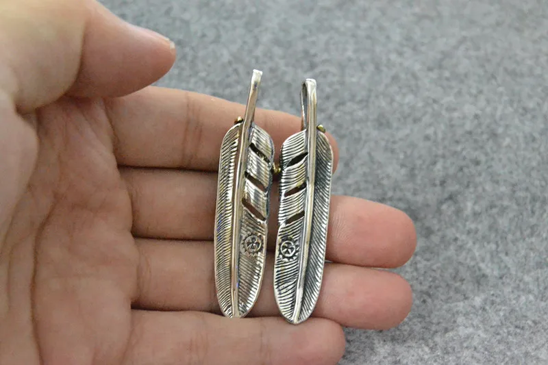 Handmade Eagle Claw Sterling Silver Feather Pendant Thai Silver Necklace Pendant Combination Chain Vintage Accessories Pendant