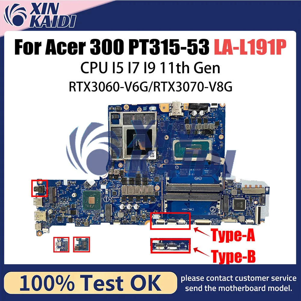 LA-L191P Mainboard For Acer 300 PT315-53 Laptop Motherboard With I5 11th Gen CPU RTX3060/6G  100% test