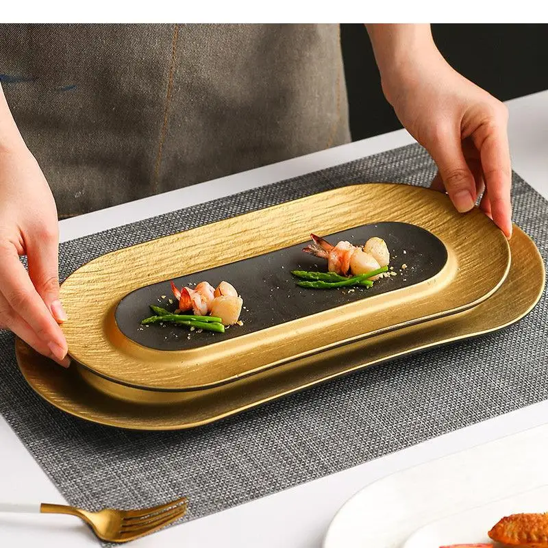 Electroplated Ceramic Dinner Plate Sushi Dessert Snack Plates Steak Restaurant Special Tableware