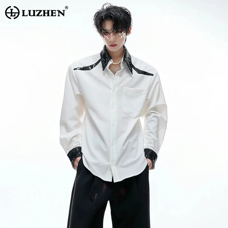 

LUZHEN 2025 новые модные рубашки с длинными рукавами и блестками в стиле пэчворк, мужские элегантные роскошные красивые подплечники, одежда JY3563