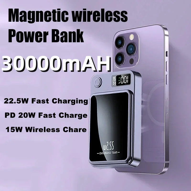 For XIAOMI Magnetic Wireless 30000mAh Power Bank Fast Charger For Magsafe Portable Auxiliary Battery Pack For Iphone Huawei