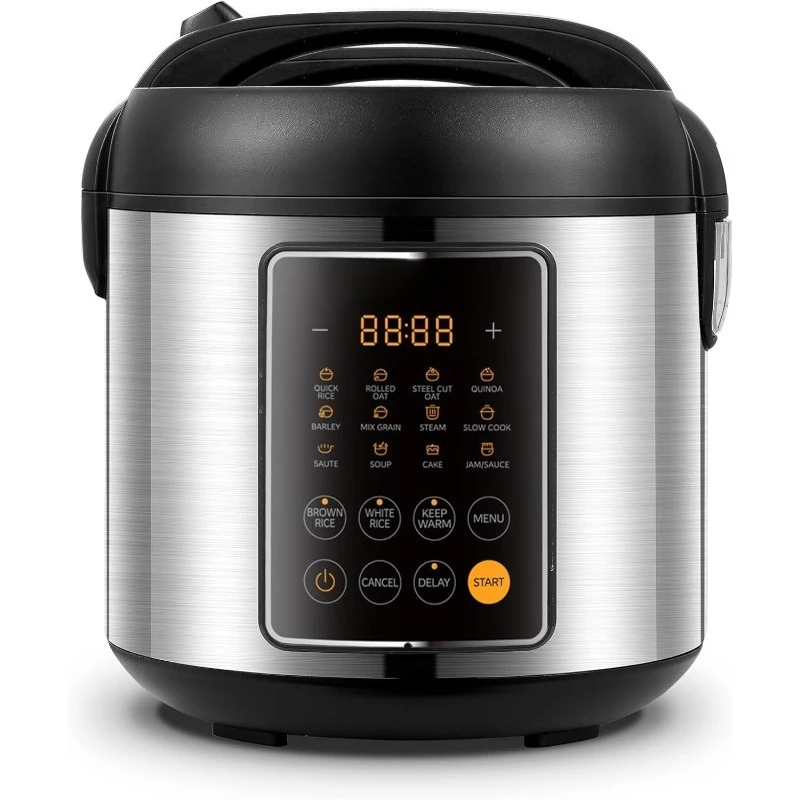 

' Rice Cooker, 14-in-1 Stainless Steel Multi Cooker, Slow Cooker, Steamer, Sauté, and Warmer, 5.3 QT, 20 Cups Cooked (10 C