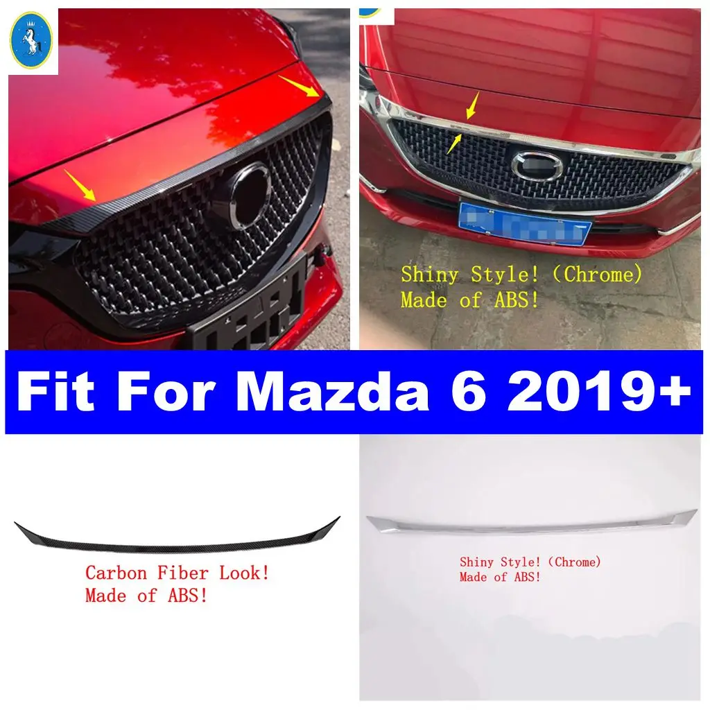 

Car Front Hood Bonnet Panel Engine Decor Stripes Cover Trim Fit For Mazda 6 2019 2020 Chrome / Carbon Fiber Accessories Exterior