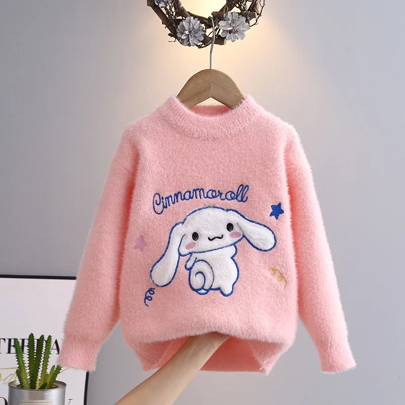 Cinnamoroll Sanrio Girls Sweater Winter New Kawaii Children Kids Autumn Winter Soft Mink Velvet Shirt Warm Knit Pullover Tops