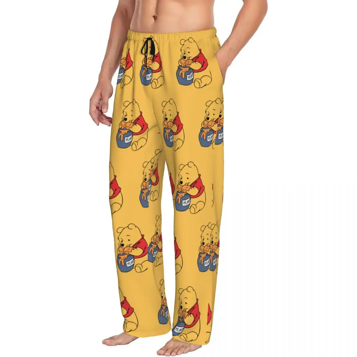 Custom Winnie The Pooh Pajama Pants Men's Cute Animation Sleepwear Lounge Sleep Bottoms Stretch with Pockets