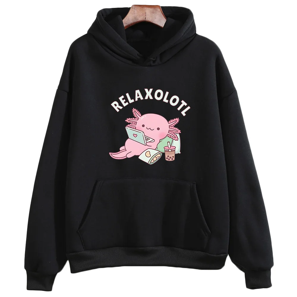 Axolotl Boba Milk Tea Hoodies Korean Style Women Clothing Kawaii Sweatshirts Cartoon Graphic Hoodie Winter Fleece Sudaderas