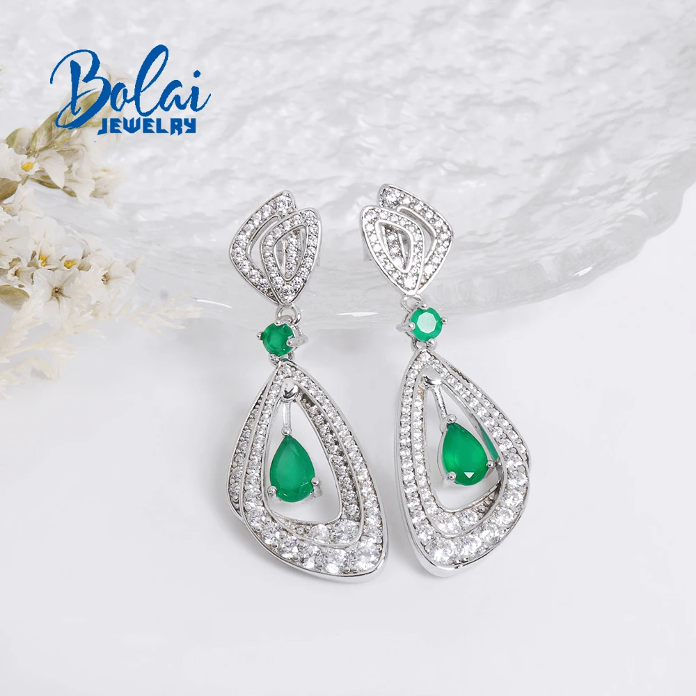 Brincos de prata 925 de ágata verde natural com design lindo e elegante para mulheres e meninas, presentes de festa e feriado