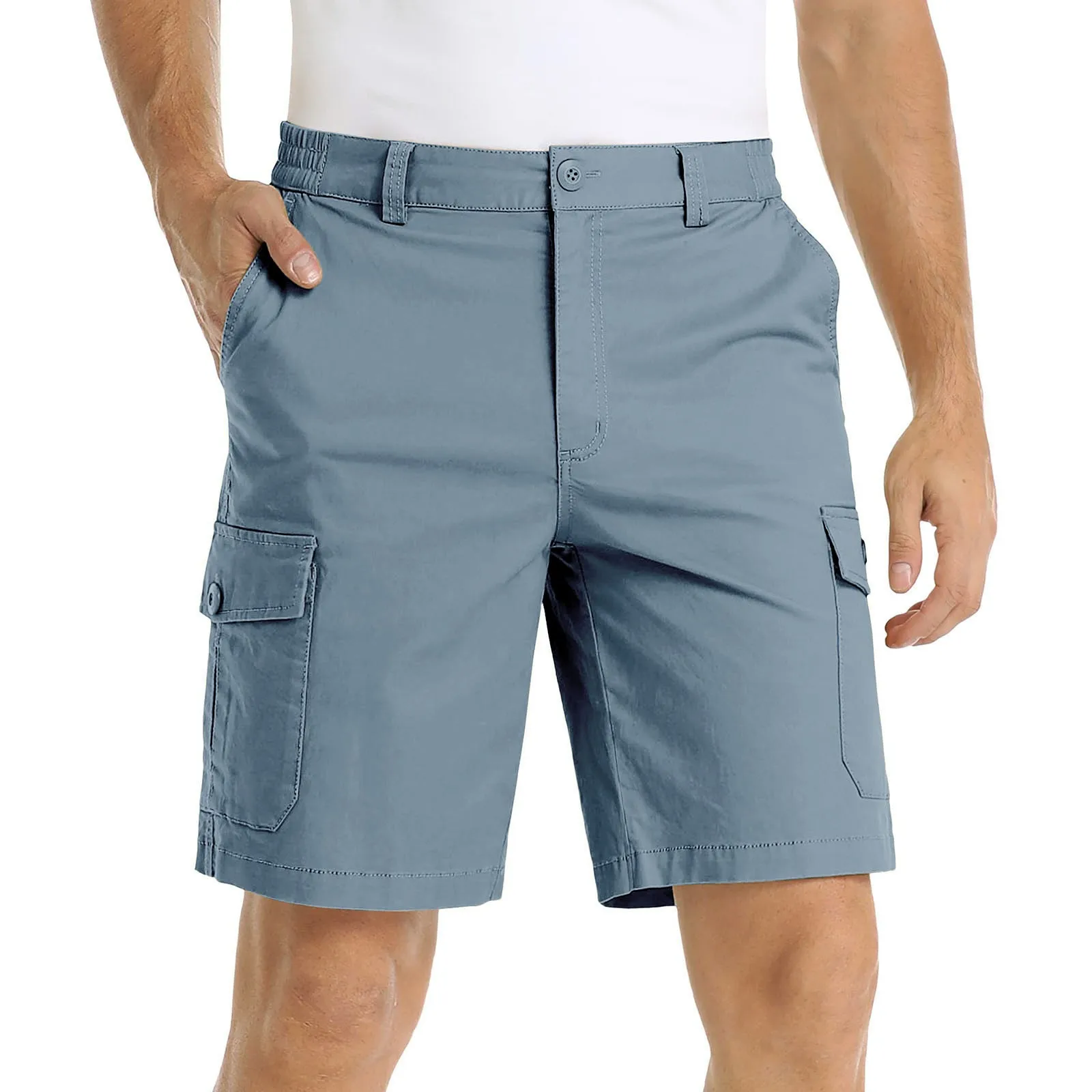 Summer Cotton Shorts Men\'S Cargo Shorts Outdoor Workwear Multi-Pockets Casual Short Pants Breathable Casual Hiking Bottoms