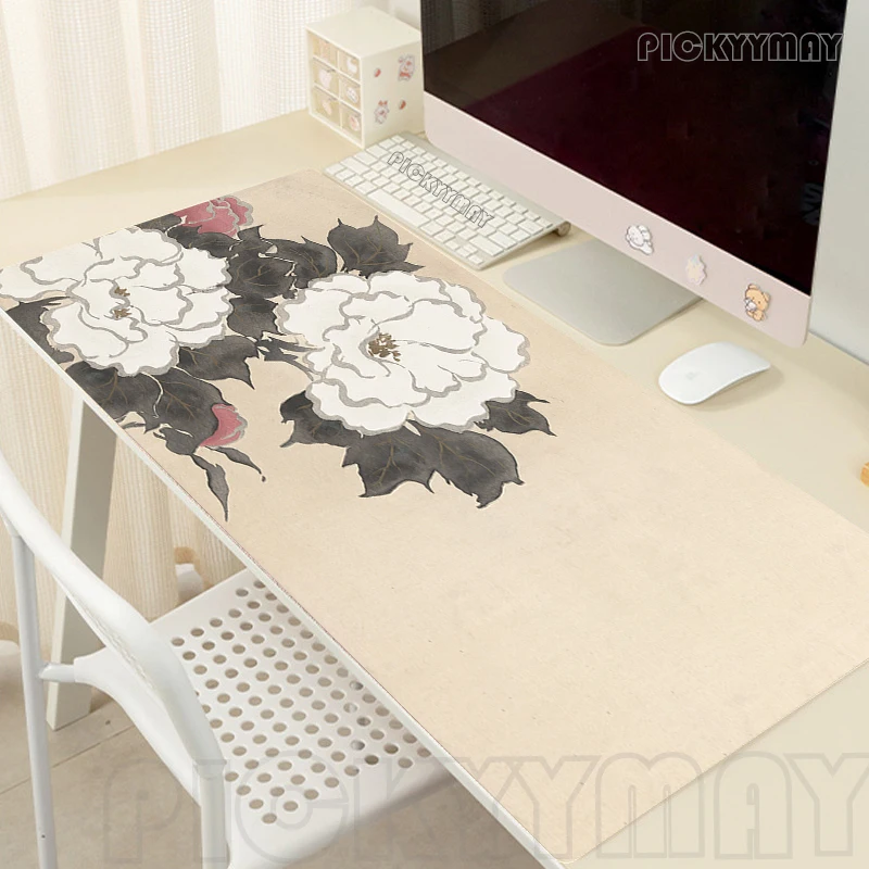 Chinese Retro Art Desk Mat Gamer Mousepads Mouse Pad Office Desk Pads 900x400mm Large Mousepad Flowers Mouse Mats For Computer