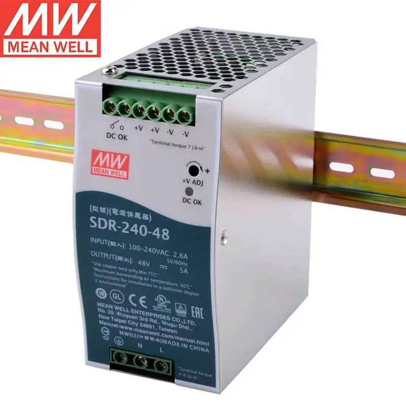 

MEAN WELL SDR-240-48 Single Output Industrial DIN RAIL PFC Function Switching Power Supply Brand New Original Authentic 48V 5A