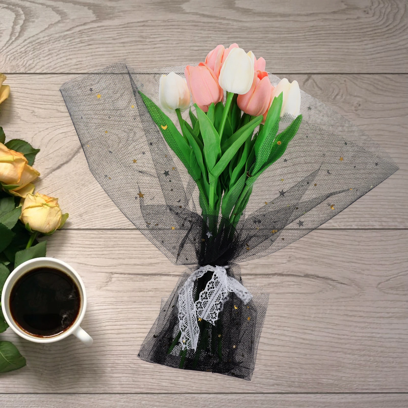 

2 Rolls Florist Arrangement Supply Mesh Material Bouquet Wrapping Gauze Flower Ribbon Accessories for