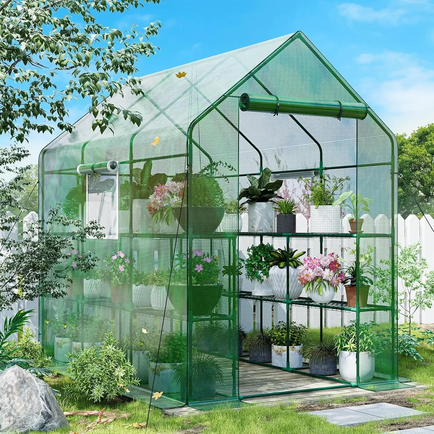 56×85×77Inch Walk-in Greenhouse, Heavy Duty Small Plant House with Thicken PE Cover and Steel Frame, for Garden, Outdoors, Indoo