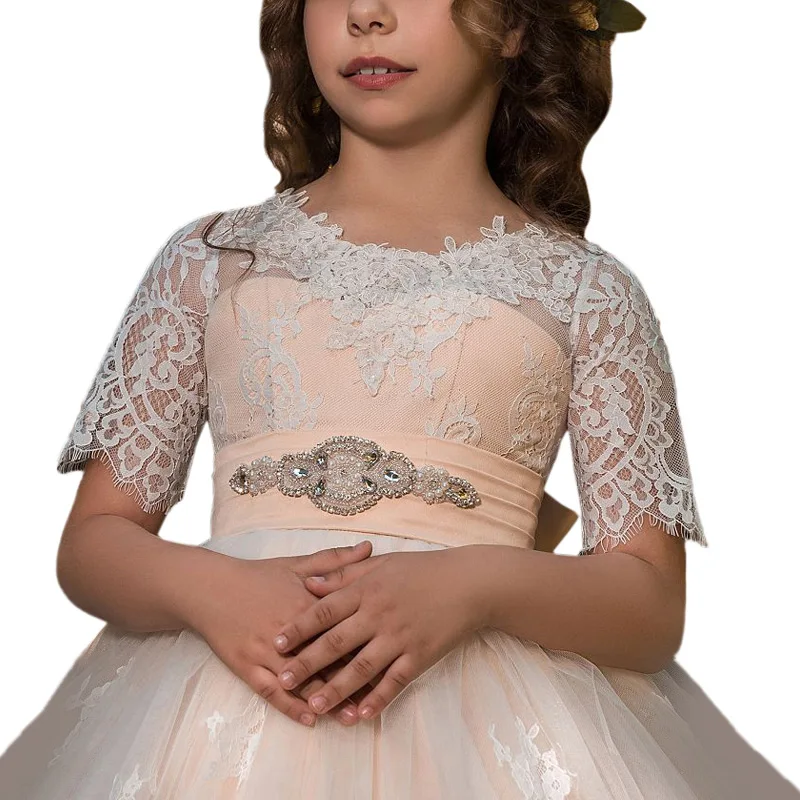 Puffy Flower Girl Dresses Off The Shoulder Princess Dress For Kids Tulle Beading Elegant Applique Vestidos De Novia