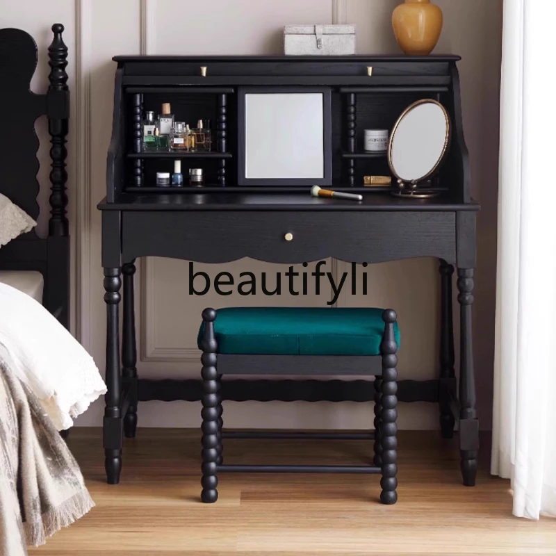 

French Retro Style Solid Wood Dressing Table Modern Bedroom Makeup Desk Vintage Home Makeup Cabinet