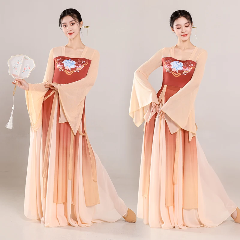 

Classical dance graceful figure long silk dress Han Tang Chinese dance practice uniform chest length dance costume performance