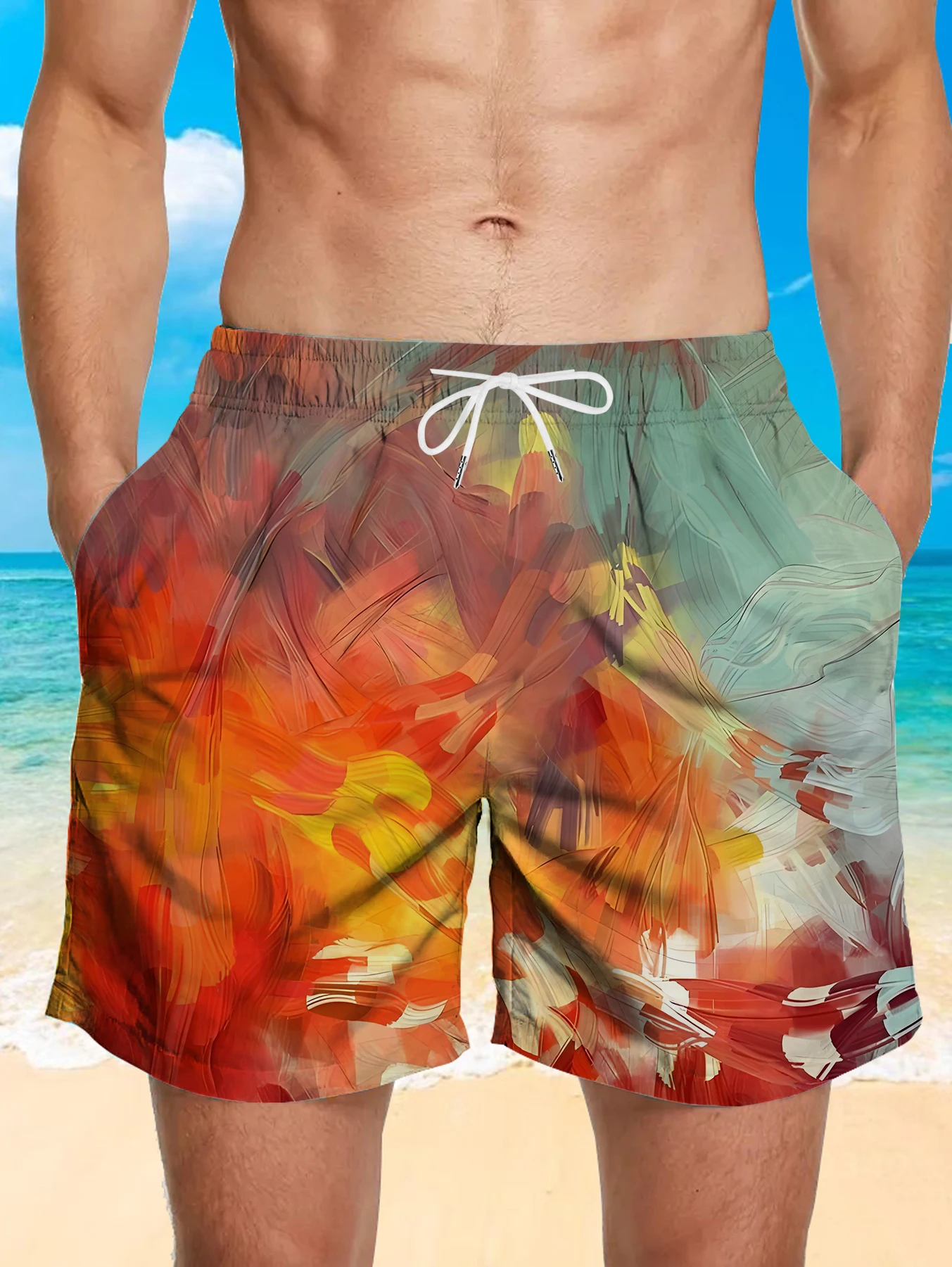

Men Casual Full Digital Print Shorts Breathable Polyester Beach Quick Dry Pants