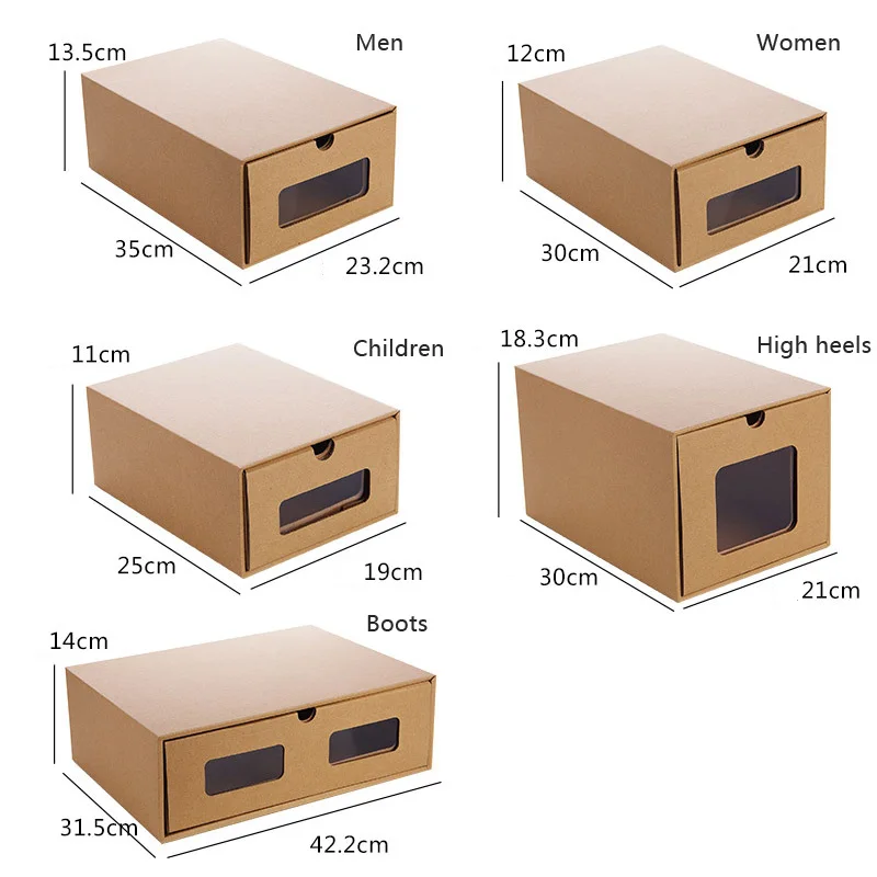 NEW Kraft Paper Shoe Boxes DIY Multifunction Foldable Eco-friendly Drawer Stackable Dust-proof Boots Organizer Case Shelf Stack