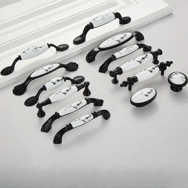 Ceramic White/Black Cabinet Handles Zinc Alloy Kitchen Cupboard Door Pulls Drawer Knobs Fashion Furniture Handle Hardware