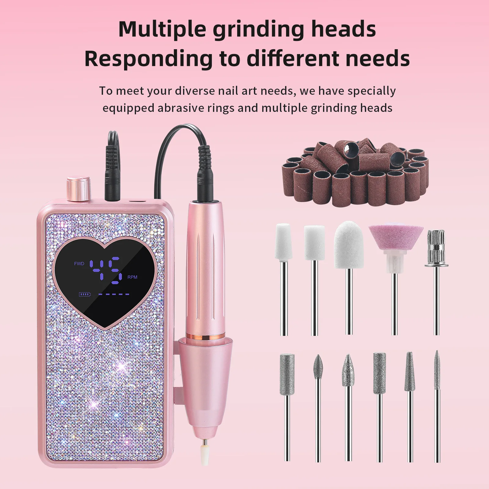 45000RPM Professional Electric Nail Drill Machine Kit Rechargeable Electric Nail File for Thick Acrylic Nails