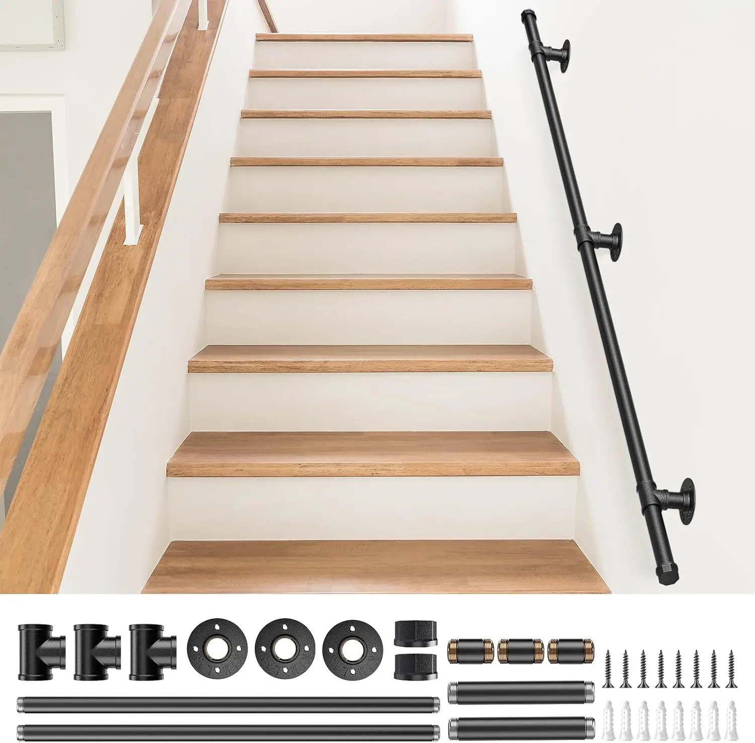 ราวจับบันไดอุตสาหกรรมชุบสังกะสีกันลื่นที่จับเพื่อความปลอดภัยราวทางเดินวงเล็บทางเดิน (1.5เมตร)