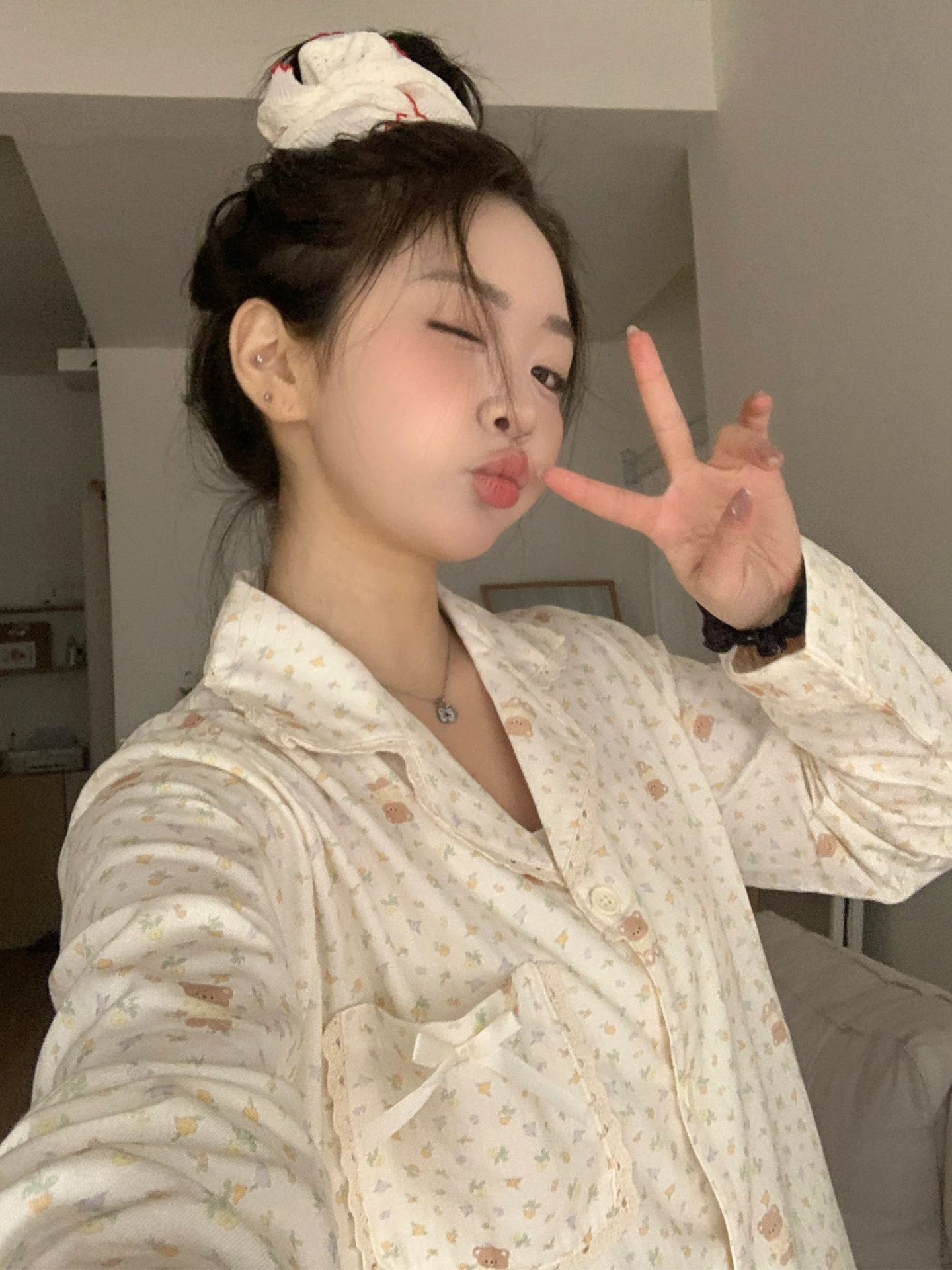 

Cotton Floral Bear Sleepwear Women's Loose Casual Long Sleeve Home Clothes Set Comfortable Breathable Spring Autumn New Style