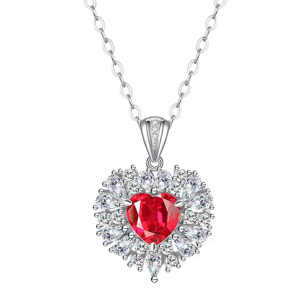 Vinregem 7*7 MM Heart Cut Ruby High Carbon Diamonds Gemstone Vintage Pendant Necklaces 100% 925 Sterling Silver Fine Jewelry image 3