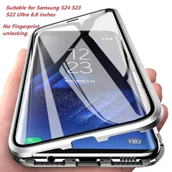 Magnetic Metal Case for Samsung S24 S23 S22 Ultra Samsung A15 A35 A55 Double Side Tempered Glass Cover