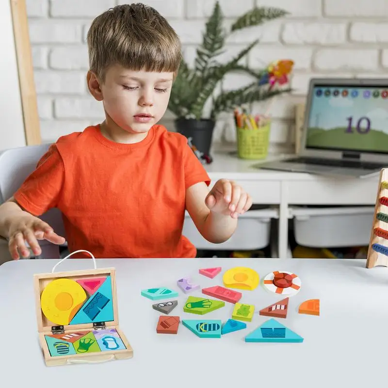 Wooden Blocks Puzzle Kids Logical Thinking Training Aid Portable Sensory Toys Gifts For Preschool Nursery