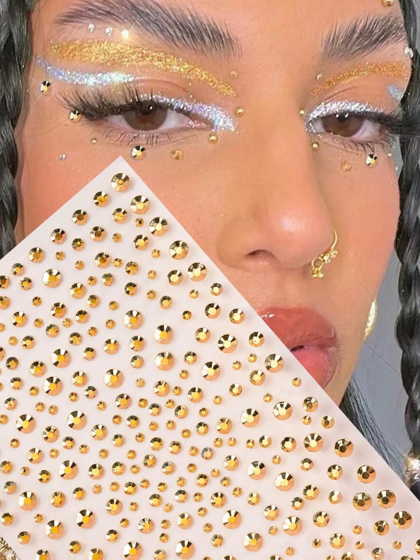 

1 Gold Multi Size & 3D Imitation Gemstone Face & Eyes Stickers DIY Music Festival Y2k Makeup Party Decoration Eyeshadow Stickers