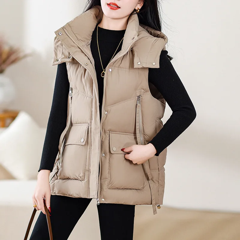 

Zipper Down Cotton Vest Women Autumn Winter Short Loose Casual Waistcoat Women Clothing Sleeveless Jacket