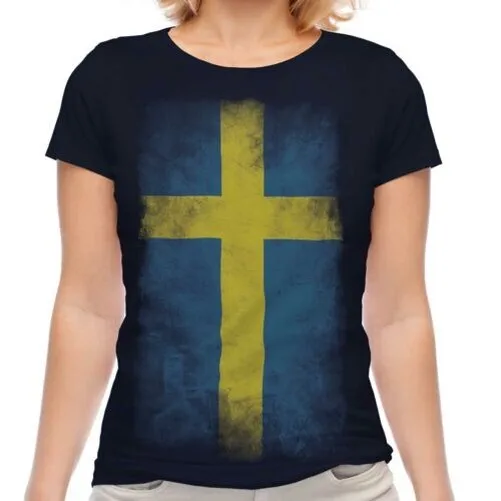 Sweden Sbiadito Bandiera Donna T-Shirt Sverige Calcio Svedese Maglia Regalo