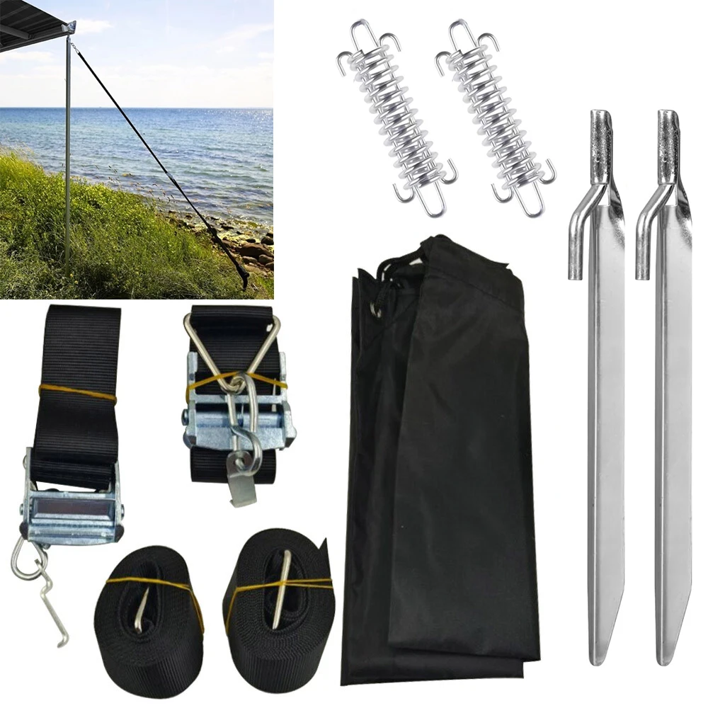 Caravan Windproof Fixing Strap Kit for Sunshade Canopy for Thule Awning Storm Hold Down Side Straps Canopy Securing Hooks Set