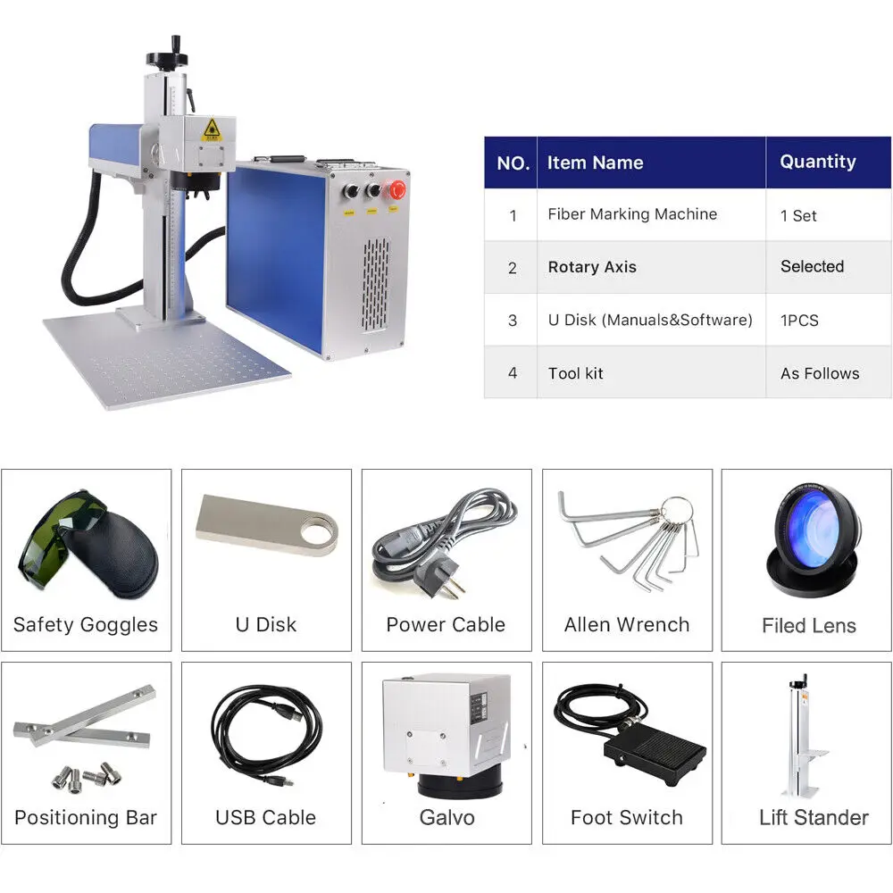 Custom Gift Ring Necklace Portable Fiber Laser 3D Marking Machine 30W-80W DXF/PLT Multifunctional Metal  Control System Air