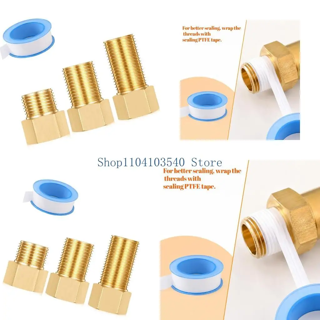 02DC 1/2inch Brass Male-to-Female Pipe Adapters with Sealing Tape Included