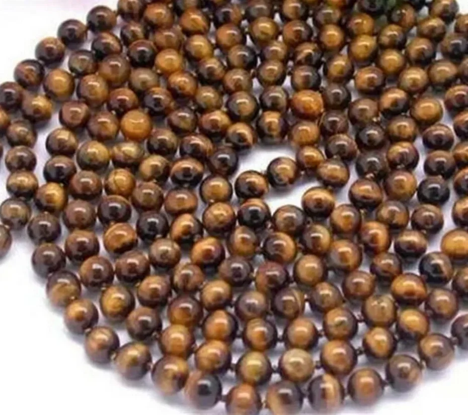 New Jewelry Necklace  Super Long 100'' 10mm Yellow Tiger's Eye Round Gemstone Beads Necklace