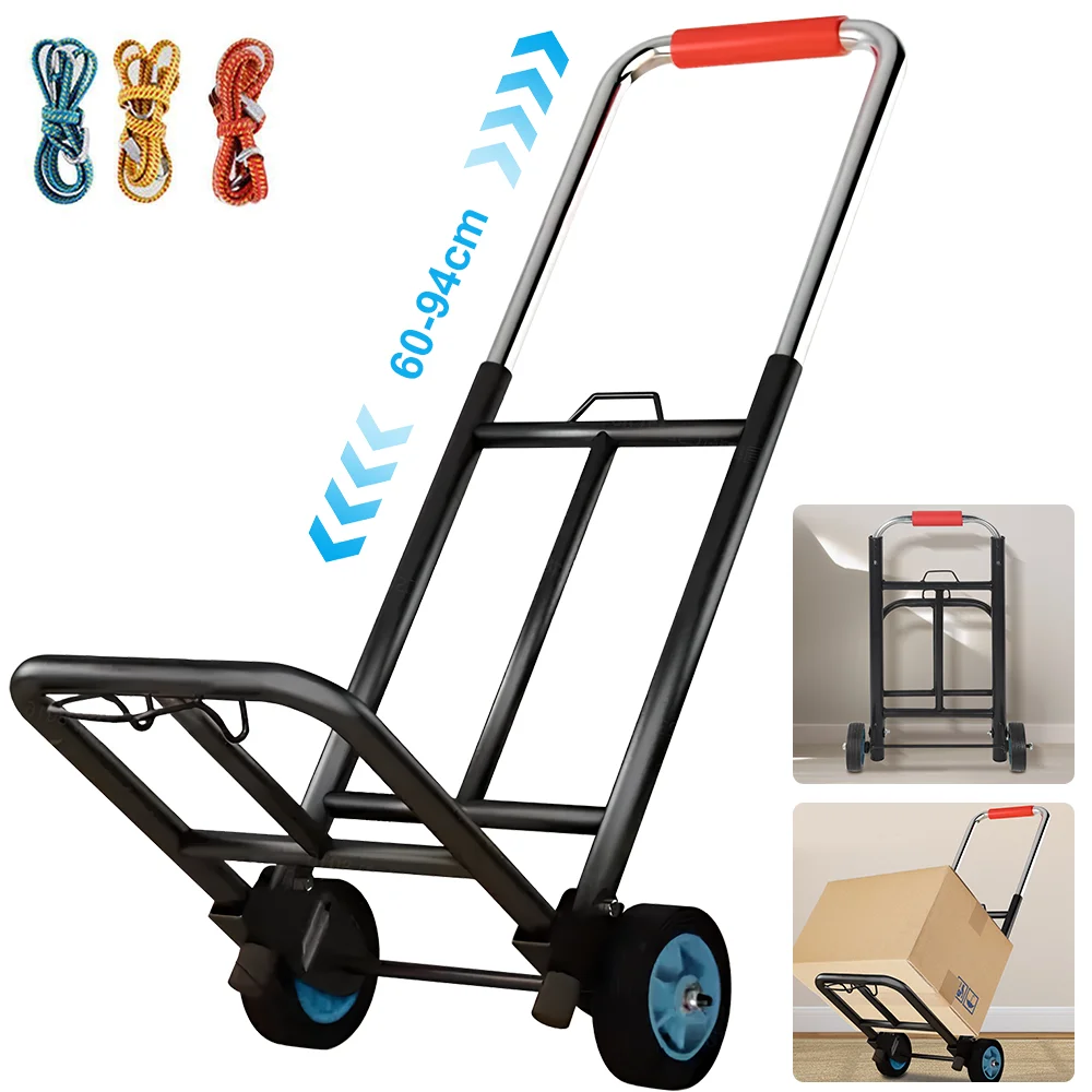 Carrito Plegable con Ruedas, Carrito de Compras Retráctil, Carretilla de Mano Portátil, Remolque Doméstico, Carrito para Equipaje