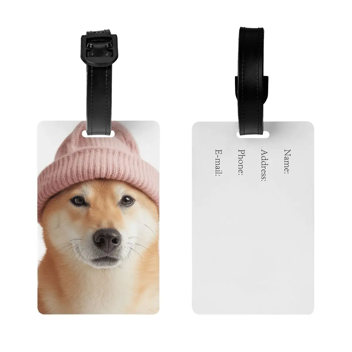 شيبا اينو الكلب يرتدي قبعة الشتاء الوردية علامات الأمتعة حقيبة الملحقات السفر الأمتعة الصعود علامة التسمية حامل معرف اسم العنوان #2