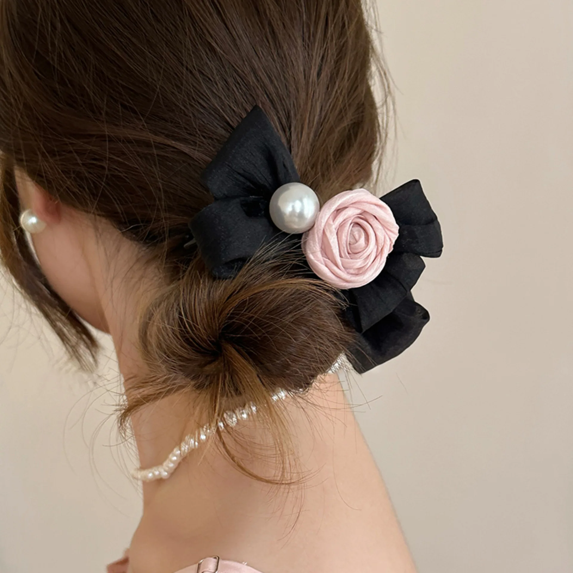 AISHG fermagli per capelli alla rosa francese fiocco farfalla fiore tornante donna alta coda di cavallo fascette per capelli elastici accessori per