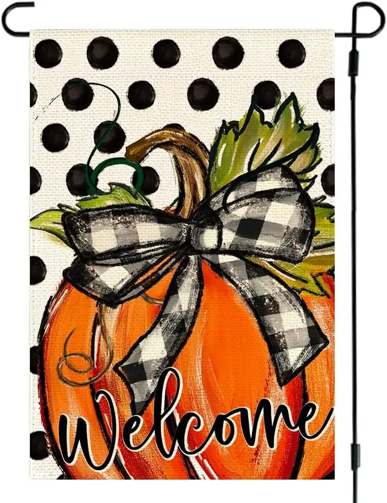 RABUSOFA Fall Garden Flag 12x18 Inch Double Sided Decorations for Home Polka Dot Pumpkin Thanksgiving Welcome Autumn Outdoor Sea