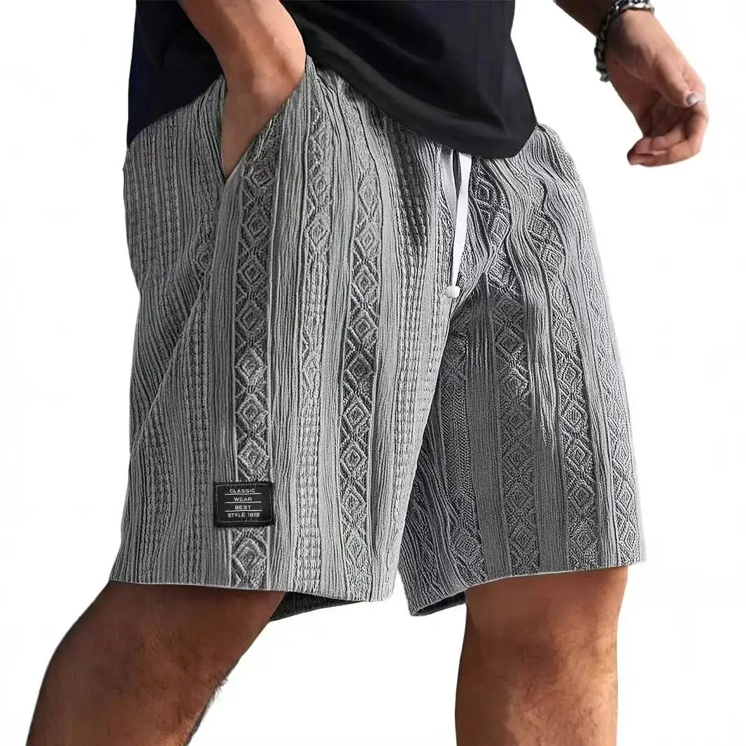 Summer New Men Casual Shorts Fashion Beach Loose Short Trousers Solid Geometric Pattern Logo Embroidery Label Men's Sweatpants