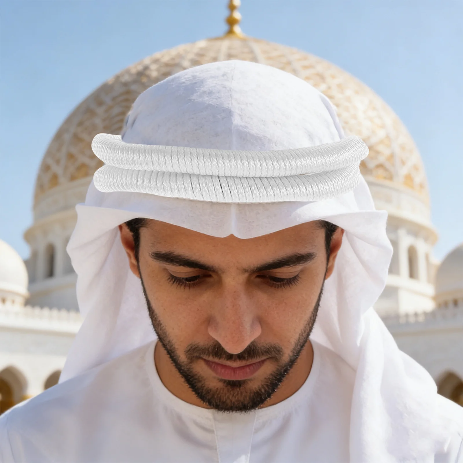 

Arab Head Scarf Rope 57Cm Turban Head Wrap Silver Muslim Middle Eastern Festival Headwear Dubai Arabian Costume Accessory