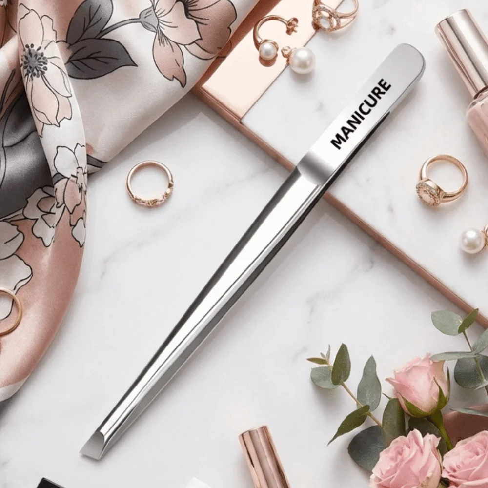 High Quality Stainless Steel Tweezers Non Slip Oblique Pointed Tip Multi Functional Slant Tweezers Eyebrow Grooming